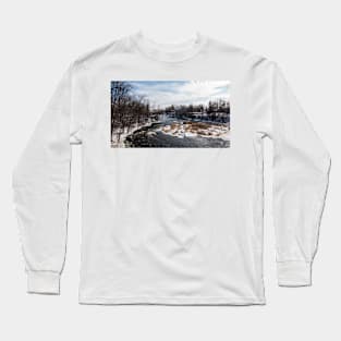 Mill on a river in winter Long Sleeve T-Shirt